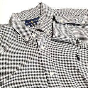 Polo Ralph Lauren Mens Large Long Sleeve Gingham Check Button Shirt Black White